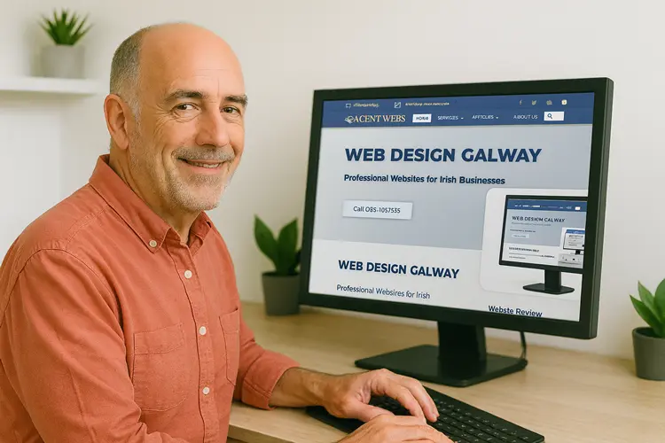 Gerry Working on Website at Desktop