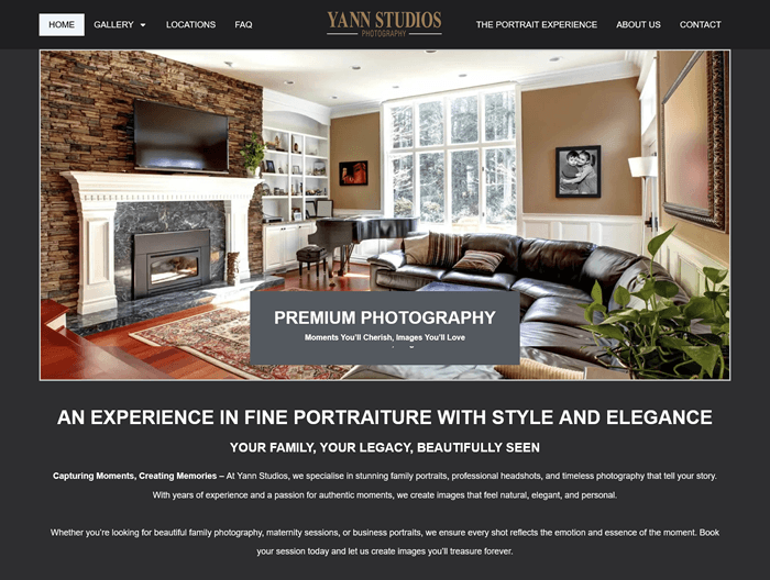 Screenshot of the Front Page of Yann Studios Photography